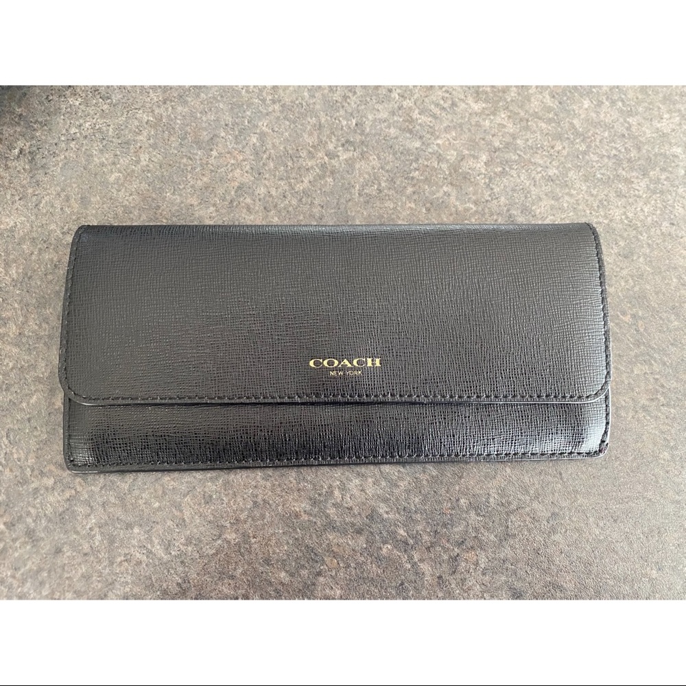 Coach Crossgrain Leather Long Wallet Black